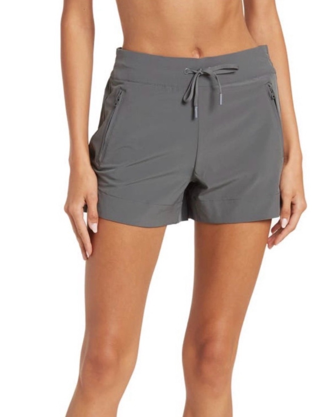 90 Degree By Reflex Gray Athletic Drawstring Shorts with Zip Pockets